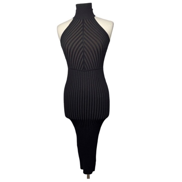 GOOD AMERICAN Angled Rib Mock Halter Midi Dress size 0/XS - Picture 2 of 9